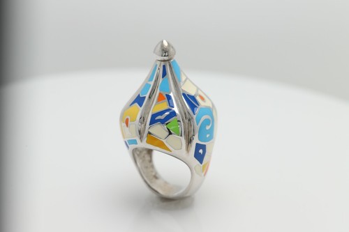Art Ring Sterling Silver famous artist Gaudi Enamel Inspired Artistic Ring - Picture 12 of 15