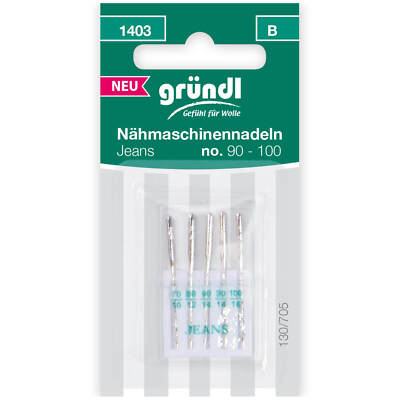 GRÜNDL 5 Jeans Nähmaschinennadeln Nm 90-100 Jeansstoff nähen Flachkolben