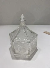 Vintage Indiana Clear Glass Tiara Colonial Lidded Candy Dish Eagle Star Hexa HW