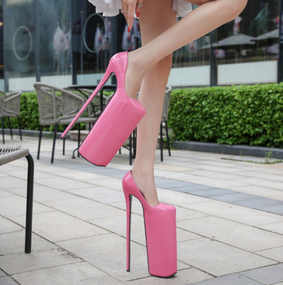 Women's 30cm Super High Heels Platform Patent Leather Pole Dance Party Stilettos
