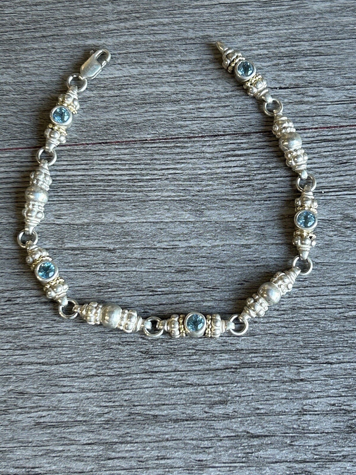 Lovely LAGOS Sterling & 18K with Blue Topaz Caviar Bracelet eBay