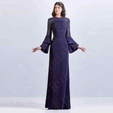 Modest Navy Blue Mother Gowns Mother of the Bride Dress Long Sleeves Muslim