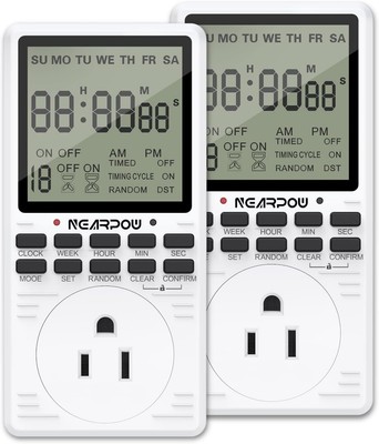 2 Pack Outlet Timer, Multifunctional Programmable Timer with Countdown 3 Prong