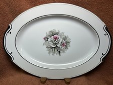 Crown China Japan Pattern COW4 Gray Roses 14” Oval Platter (Discontinued)