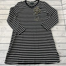 Lauren Ralph Lauren Long Sleeve Striped T Shirt Dress Women's Medium Black