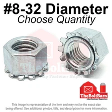 #8-32 K Lock Hex Lock Nuts Keps Zinc Plated COARSE Thread (Pick Quantity)