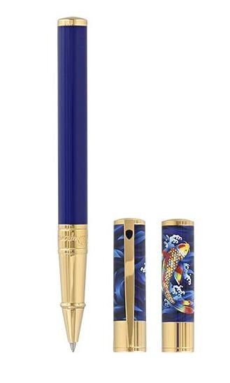 デュポン S.T. DUPONT 422005L コイフィッシュ ローラーボール ST DUPONT KOI FISH BLUE GOLD ACCENTS LINE D ROLLERBALL PEN 422005L
