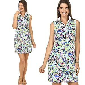 IBKUL Jackie Sleeveless Zip Mock Neck Dress Golf UPF50 White Multicolor S M L XL | eBay