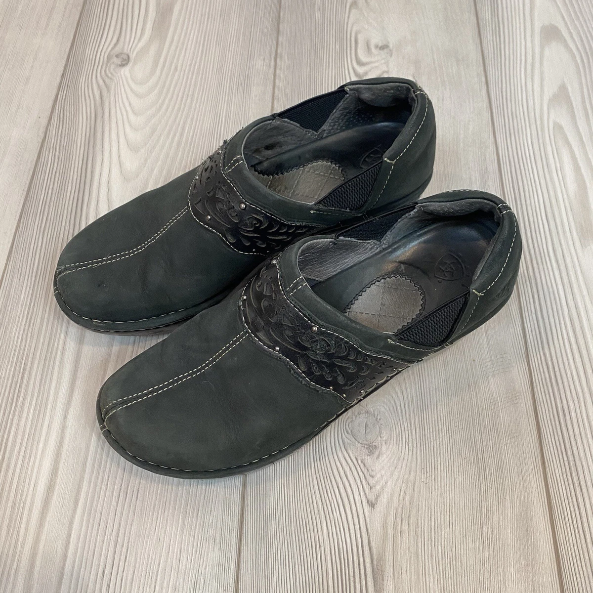 Ariat Tambour womens Black leather wedge clogs size 9