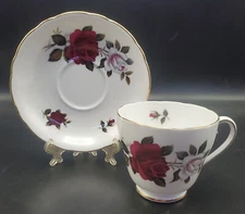 Vintage Colclough Cup and Saucer Red & White Rose Gold Trim