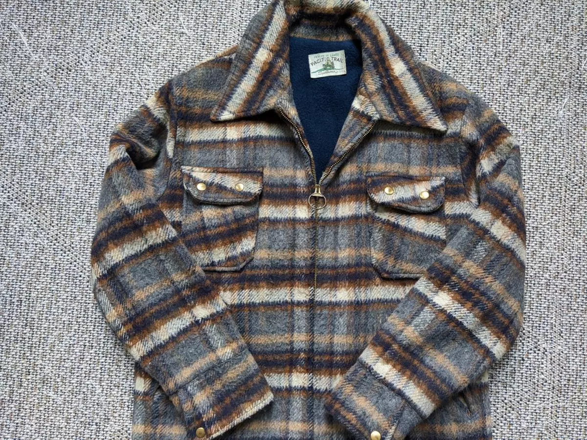 vintage SHAGGY sweater jacket L plaid mohair LUMBERJACK wool shirt-jac 1960s