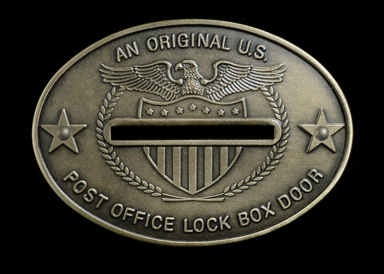 Post Office Box Door 3 Fancy Solid Brass Coin Slots, with Nails, Made in USA