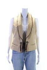 Walter Co. Womens Leather Top Stitched Western Style Vest Beige Size S