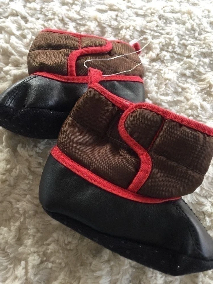 Old Navy мальчиков коричневый черный флис с подкладкой Baby ботинок ботинки 0-6 месяцев - Изображение 3 из 4