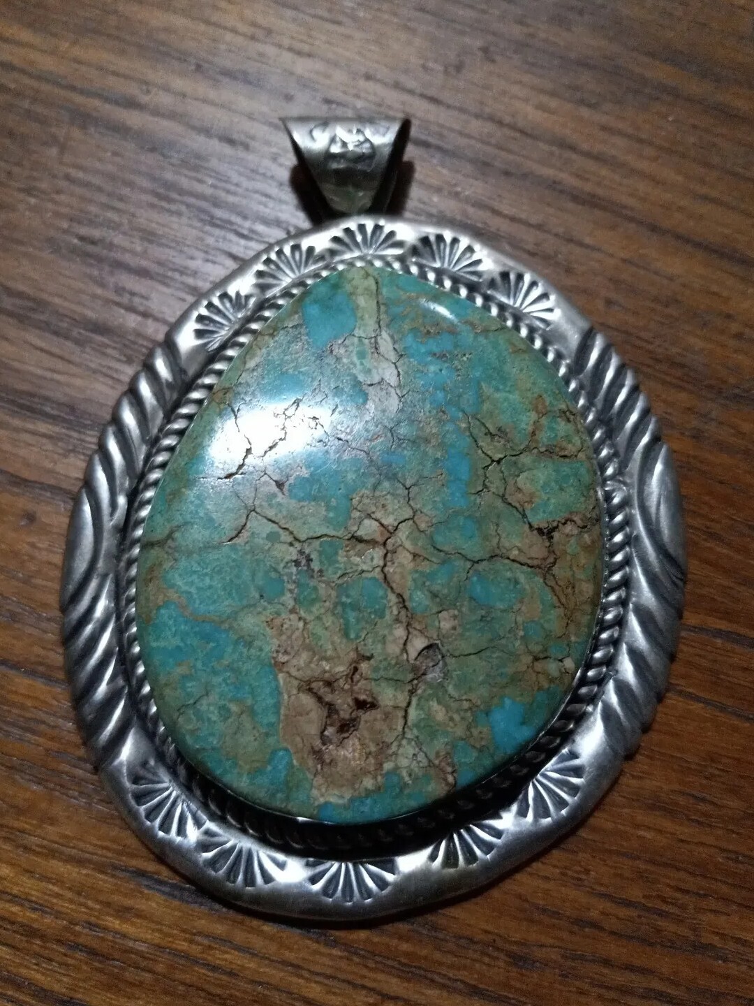 Native American Cripple Creek Turquoise Sterling Pendant Jewelry Signed