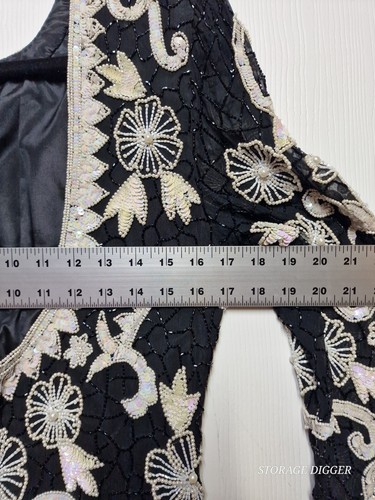 Vinnie Women's Black Dress Long Sleeve White Beaded Sequins 100% Silk Size M - Picture 14 of 16