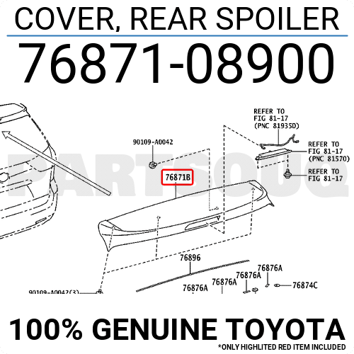 Genuine Toyota Rear Spoiler Cover 7687108900 | 76871-08900 | OE