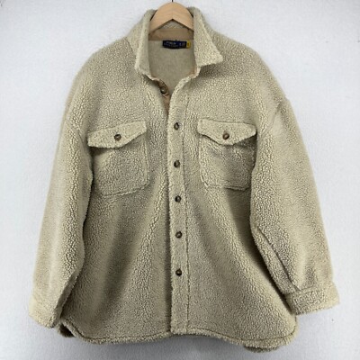 POLO RALPH LAUREN Shirt Womens XL Pilo Ansta High Pile Fleece Shacket Beige