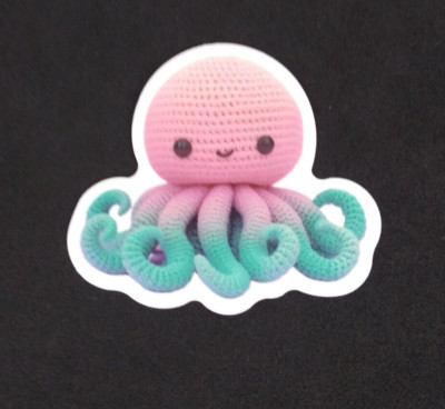Cute Baby Octopus Crochet Friend & Doll Sticker 1.75'' x 2'' (U)