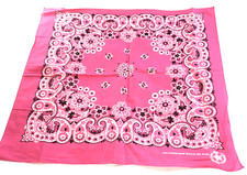 Paisley Bandana Handkerchief Pink Cotton Made in USA 21 in Head Scarf
