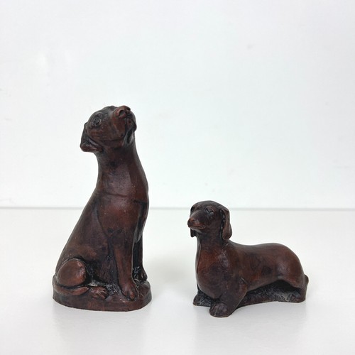 2 x Vintage Heavy Ceramic Dog Animal Sculpture Figurine Ornament Dachshund - Picture 2 of 9