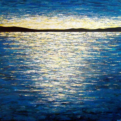 Large Original  Seascape painting  ''Marvelous Reflection'',48x48x1.5''