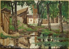 Ukrainian Soviet Oil Painting realism impressionism architecture after rain