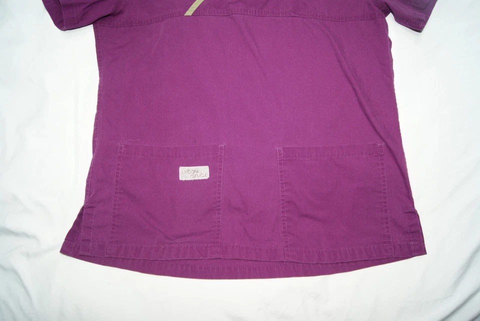 urbane scrub top womens small purple w/ green piping 2 pocket & pen holder - Image 2 of 4