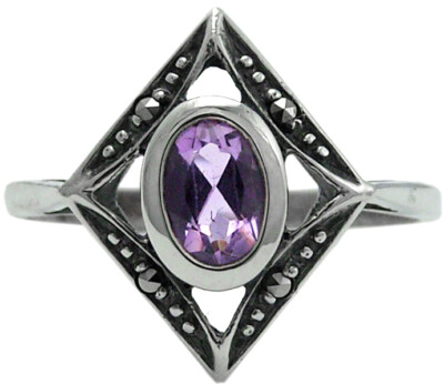 Amethyst und Markasit Cocktailring im viktorianischen Stil 925 Sterling Silber