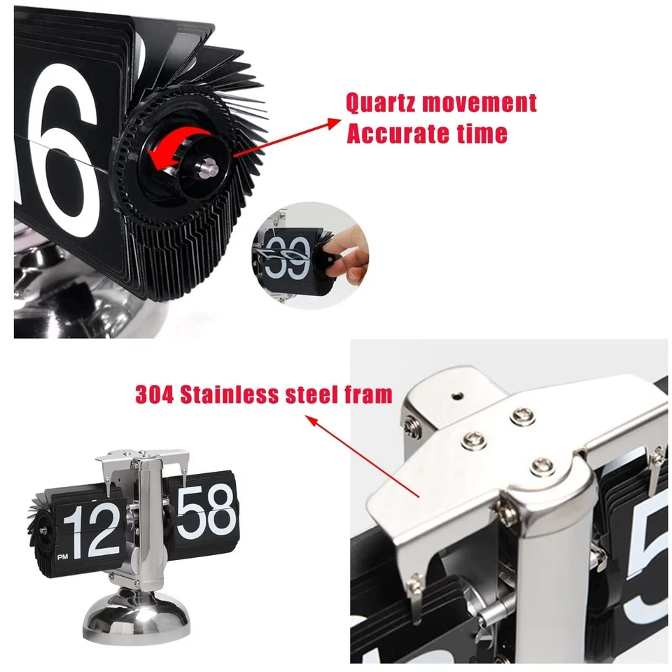 Reloj Abatible,Retro Abatible Reloj Mecánico Digital Abatible Escritorio Reloj Interno... Foto 3 de 4