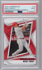 2022 PANINI CHRONICLES ROOKIES & STARS #16 MIKE TROUT PURPLE SP /25 PSA 9 NONE^