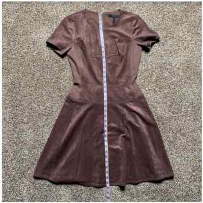 BcbgMaxazria Womens Brown Suede Short Sleeve Fit & Flare Darra Faux Dress  Size 4 | eBay