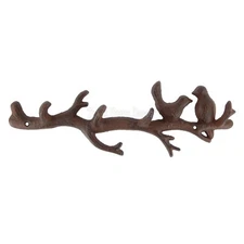 Tree Branch Birds Key Rack Cast Iron Wall Hook Coat Towel Hanger Rustic Finish 