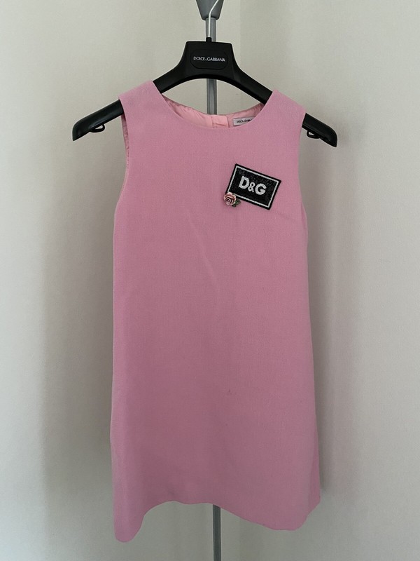 Dolce Gabbana Girls Pink Tweed Dress w Sequin Logo sz 9/10