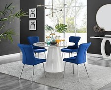Image of Palma White Marble Effect Round Dining Table & 4 Nora Black/Silver Leg Chairs