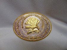 Vintage North American Hunting Club Life Member gold oval metal Belt Buckle 4"