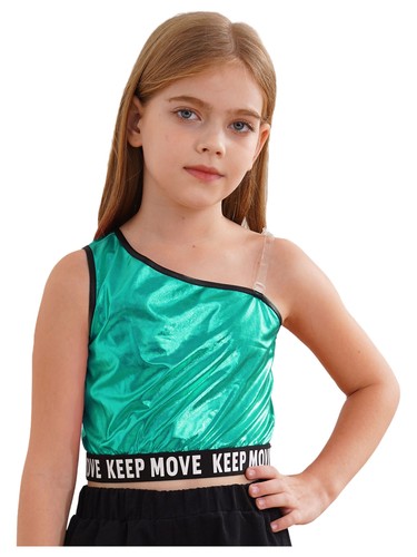 Girls Vest Fashion Dancewear Fancy Camisole Glitter Crop Tops Party Outfits Tee - Picture 44 of 59