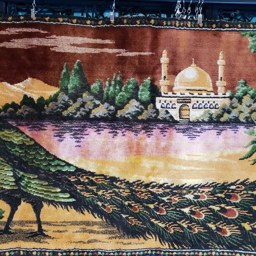 VTG P.T.C. Tapestry Peacock Wall Rug MCM 38.5" x 19.5" VELVET MADE IN LEBANON - Picture 3 of 12