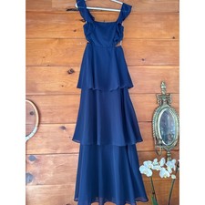 Lulus Elegant Event Navy Ruffled Tie-Back Tiered Maxi Dress Holiday Party Small
