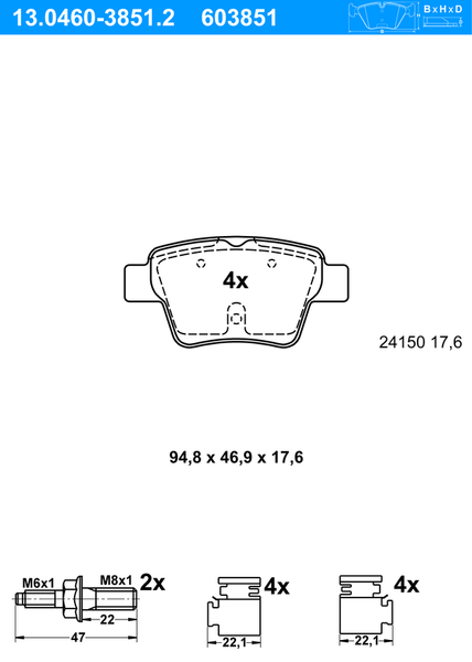 ATE BremsbeläGe Mit ZubehöR Hinten (13.0460-3851.2) FüR Peugeot 207/207+ 207 Sw-image