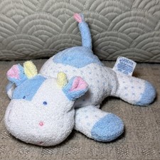 VTG Eden Toys Terry Cloth Cow Blue White Polka Dot 6  Plush Baby Rattle Lovey