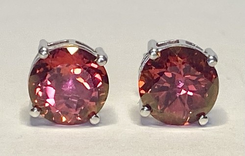 Orecchini vintage argento sterling rosa topazio imperiale 9 mm post perno - Foto 3 di 13