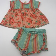 MATILDA JANE PJs Matching Set 2T Orange Teal Floral Striped