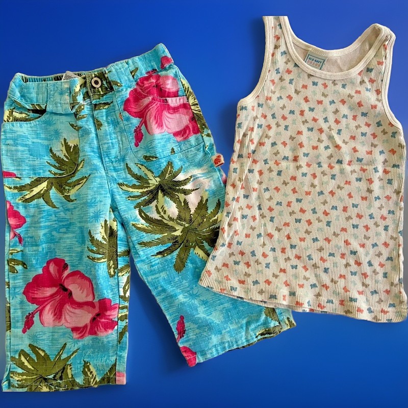 Caribbean Joe Hawaiian Girls 5 Capri Pants & Old Navy Small Beachy tank top