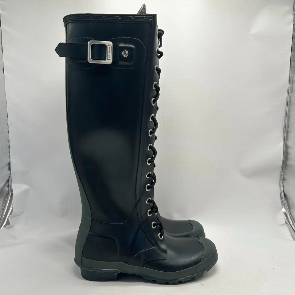 Botas de lluvia Hunter Watling para mujer 5 para hombre 4 EE. UU. W24096 negras hasta la rodilla de goma Foto 2 de 4