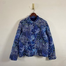 Gloria Vanderbilt Quilted Bomber Jacket Button Up Paisley Plaid Print XL Boho