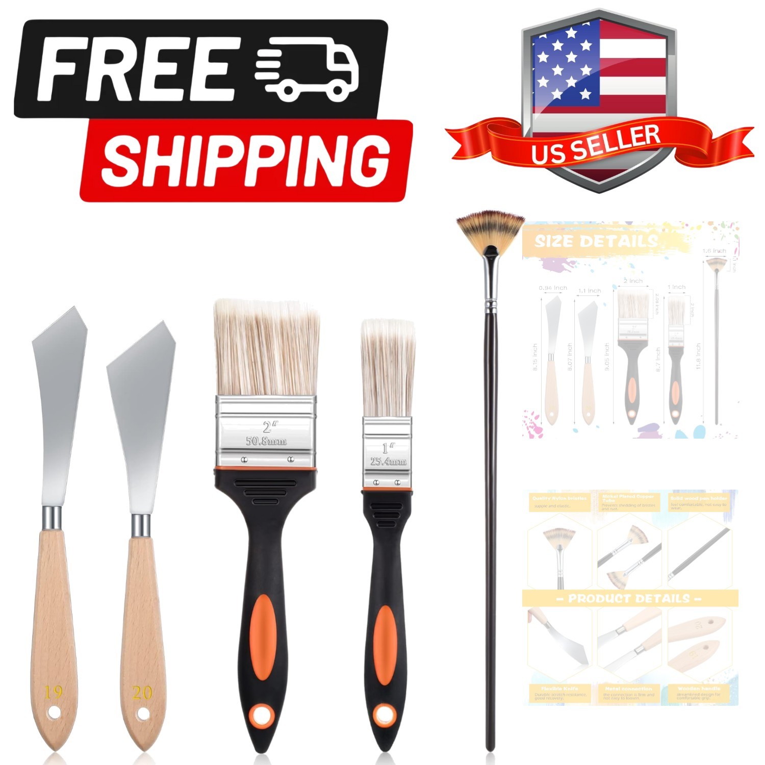 5 Pieces Painting Knife Set Background Blender Brush and Fan Blender Artist B...