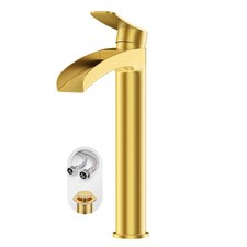 Phiestina Brushed Gold Tall Bathroom Vessel Sink Faucet, Single Hole Single H...