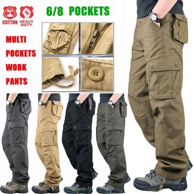 Men's Army Tactical Combat Cotton Cargo Work Pants Outdoor Hiking Trousers