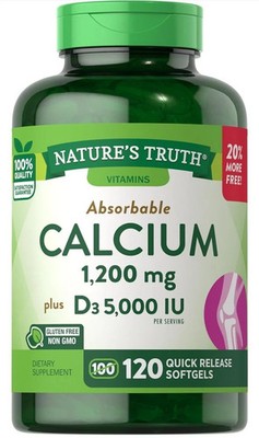 Nature's Truth Calcium 1200mg + D3 5000IU 120 Softgels Exp 10/2026